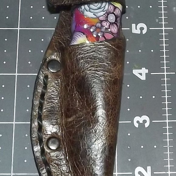 Fixed blade knife 7" Floral Polymer Handle, Leather sheath - Picture 2 of 14